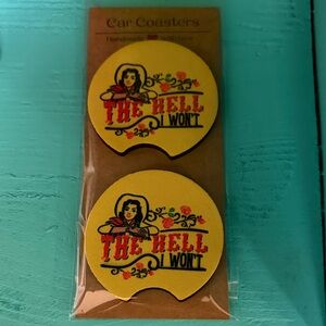 Yellow The Hell I Won’t Car Coasters with Retro Design